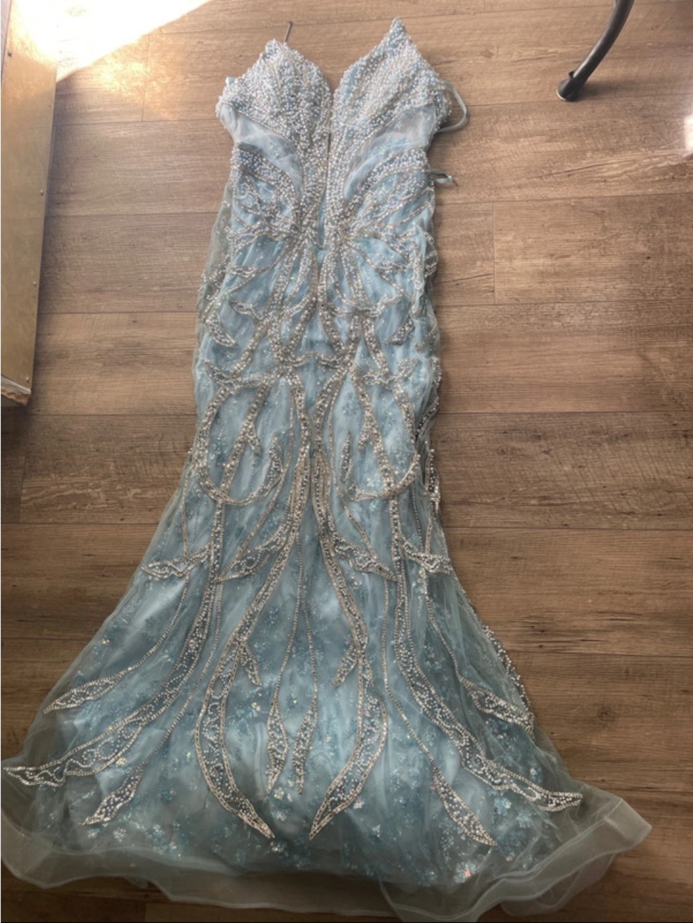 Elegant Beaded Light Blue Evening Gown